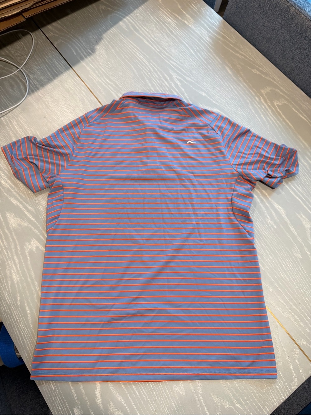 Kjus Men's Striped Performance Polo - Blue with Orange Stripes